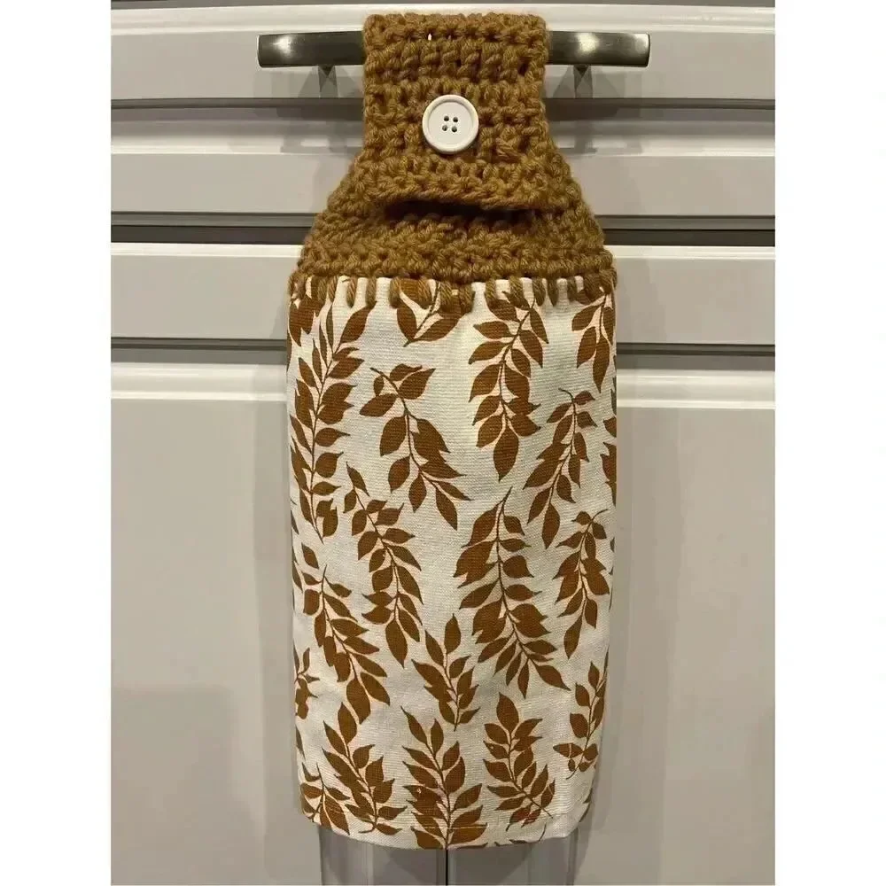 Crochet Top Kitchen Towel- Brown Fall Foliage